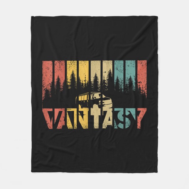Retro Camper Van Life - Vintage Vanlife Fleece Blanket (Front)