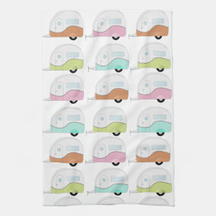 Retro Campers in Pastels Tea Towel