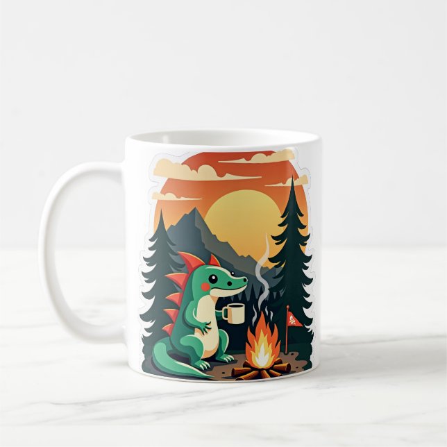 Retro Camping Axolotl Campfire Pine Tree Wildernes Coffee Mug (Left)