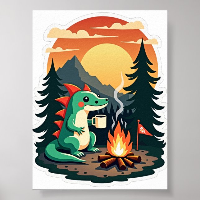 Retro Camping Axolotl Campfire Pine Tree Wildernes Poster (Front)