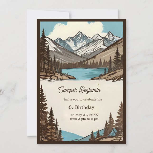 retro camping birthday boy invitation (Front)