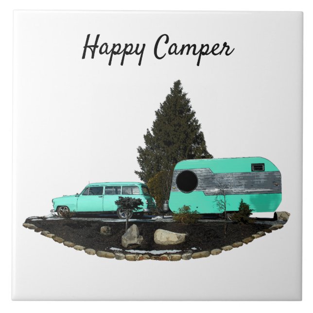 Retro Camping Car Trailer Nomad Ceramic Tile (Front)