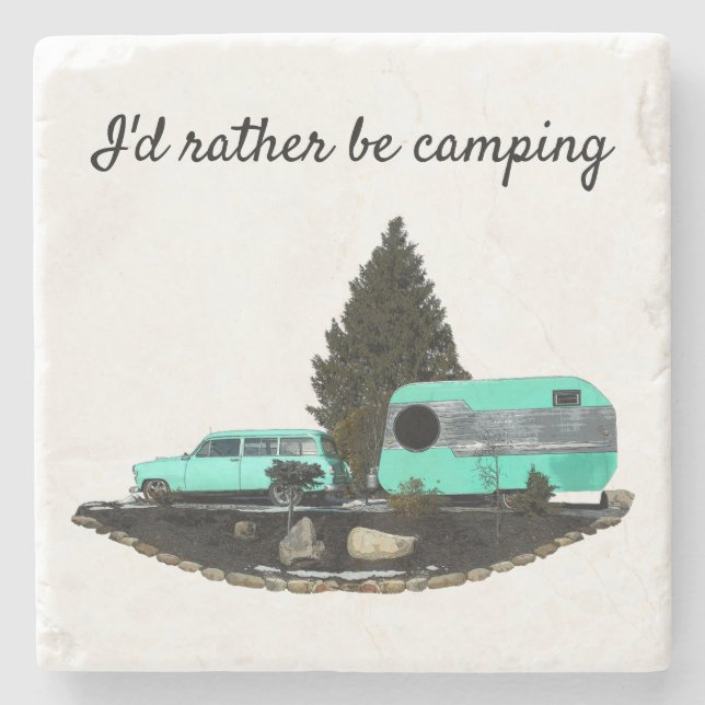 Retro Camping Car Trailer Stone Coaster (Front)