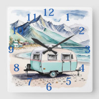 Retro Camping Caravan Beach Scene