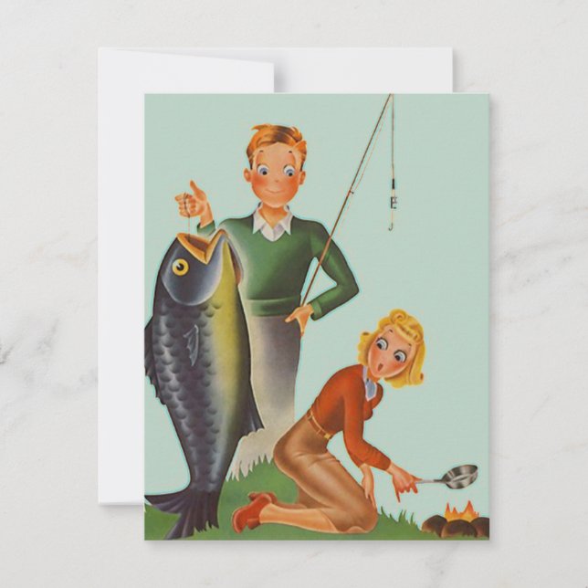 Retro Camping Fishing Note Invitation Announcement (Front)