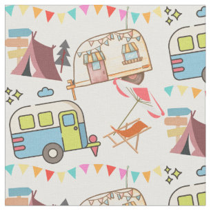 Retro Camping -  Happy Camping. Old school fun! Fabric