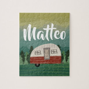 Retro Camping Mountain Greenery Jigsaw Puzzle