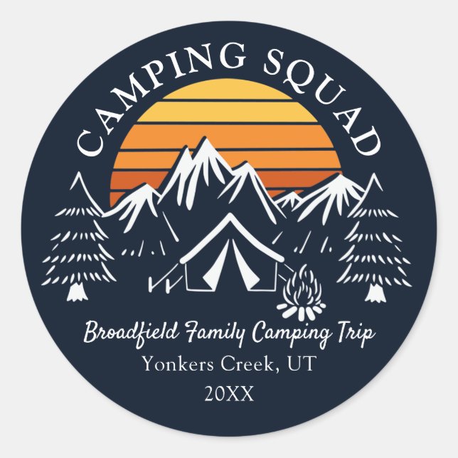 Retro Camping Squad Family Vacation Road Trip Classic Round Sticker (Front)