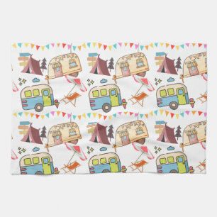 Retro Camping theme Tea Towel