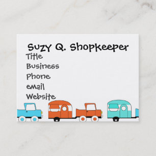 Retro Camping Trailer Turquoise Orange Vintage Car Business Card