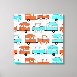Retro Camping Trailer Turquoise Orange Vintage Car Canvas Print