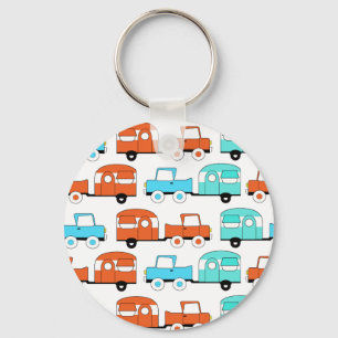 Retro Camping Trailer Turquoise Orange Vintage Car Key Ring