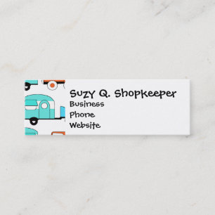 Retro Camping Trailer Turquoise Orange Vintage Car Mini Business Card