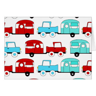 Retro Camping Trailer Turquoise Red Vintage Cars