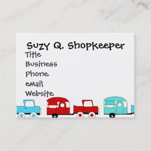 Retro Camping Trailer Turquoise Red Vintage Cars Business Card