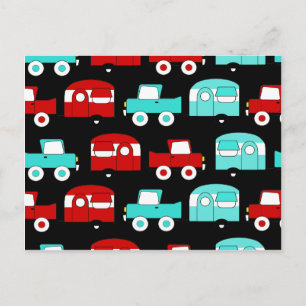 Retro Camping Trailer Turquoise Red Vintage Cars Postcard