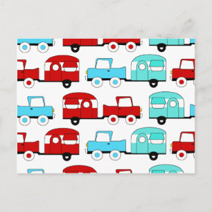 Retro Camping Trailer Turquoise Red Vintage Cars Postcard
