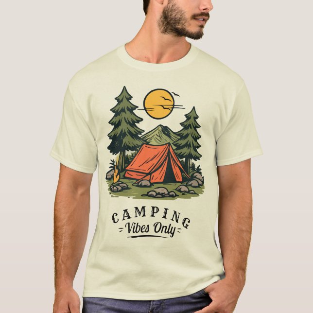 Retro Campsite Sunset Campfire Pine Forest T-Shirt (Front)