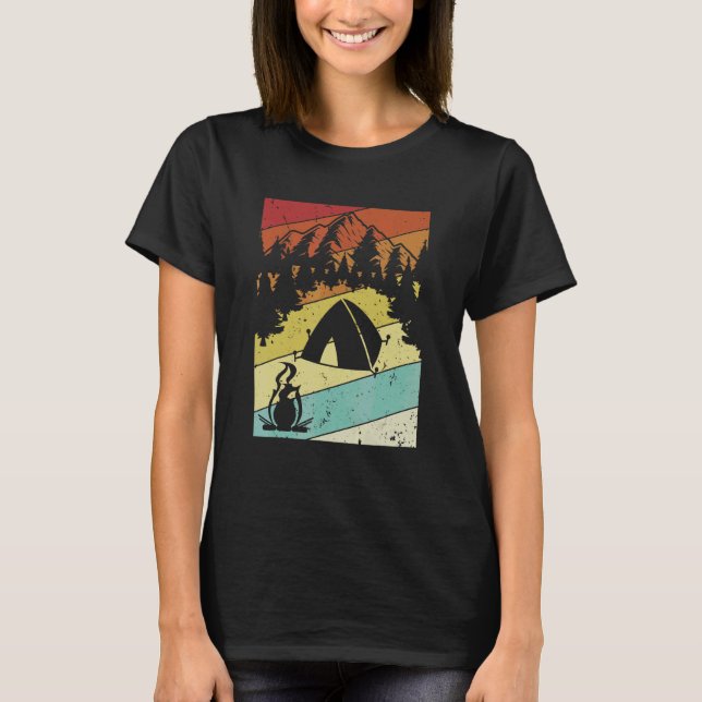 Retro Campsite Tents Glamping Camper Camping 2 T-Shirt (Front)