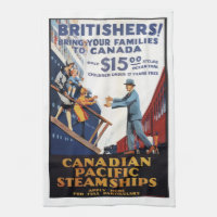 Retro Canada Britain steamships migration poster,
