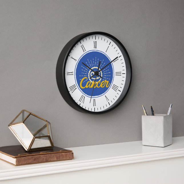 Retro Cancer Zodiac Sign Wood Frame Clock (Office)