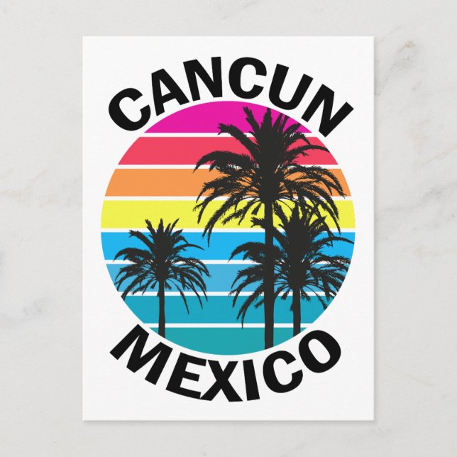 Retro Cancun Mexico Palm Tree Travel Postcard (Front)