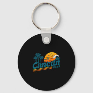 Retro Cancun Mexico Sunset Palm Tree Beach Summer Key Ring