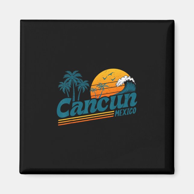 Retro Cancun Mexico Sunset Palm Tree Beach Summer  Magnet (Front)