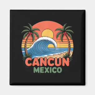 Retro Cancun Mexico Sunset Palm Tree Beach Summer Magnet