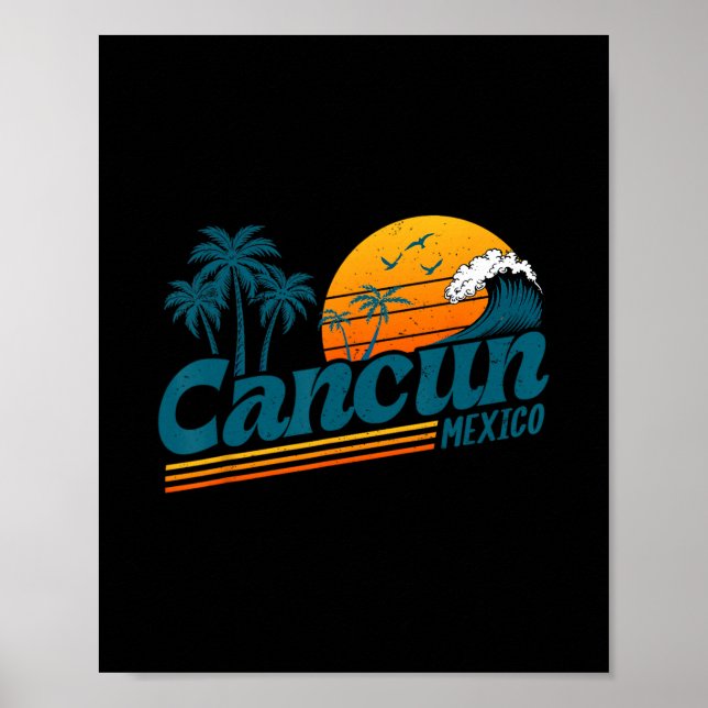 Retro Cancun Mexico Sunset Palm Tree Beach Summer  Poster (Front)