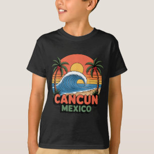 Retro Cancun Mexico Sunset Palm Tree Beach Summer T-Shirt
