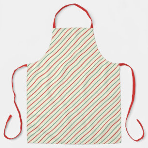 Retro Candy Cane Christmas Stripes Red Green Apron
