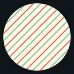 Retro Candy Cane Christmas Stripes Red Green Classic Round Sticker<br><div class="desc">Retro Candy Cane Christmas Stripes Red Green</div>