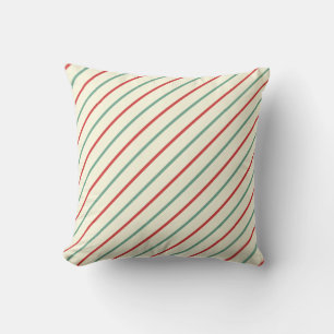 Retro Candy Cane Christmas Stripes Red Green Cushion