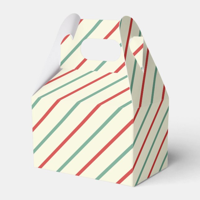 Retro Candy Cane Christmas Stripes Red Green Favour Box (Front Side)