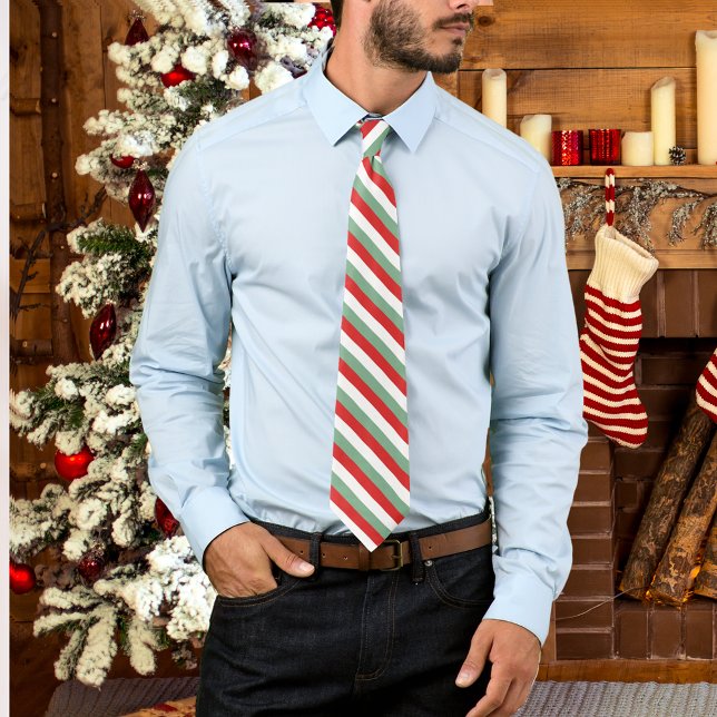 Retro Candy Cane Striped Red Green Christmas Tie (Creator Uploaded)