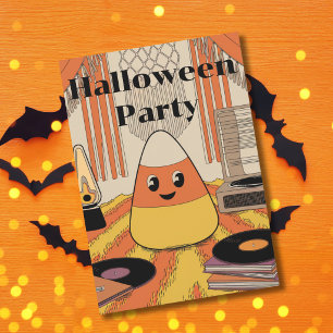Retro Candy Corn Halloween Party Groovy Invitation