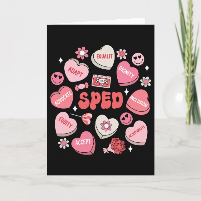 Retro Candy Heart Special Education Sped Teacher V Card (Front)