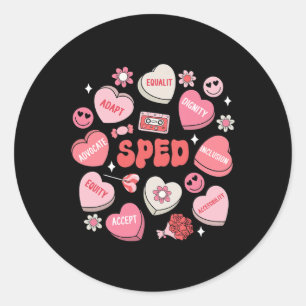 Retro Candy Heart Special Education Sped Teacher V Classic Round Sticker
