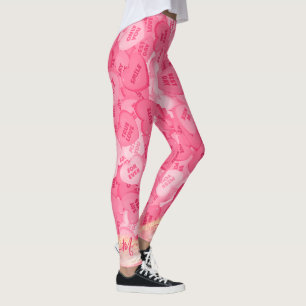Retro Candy Hearts Messages Valentines Day Pattern Leggings
