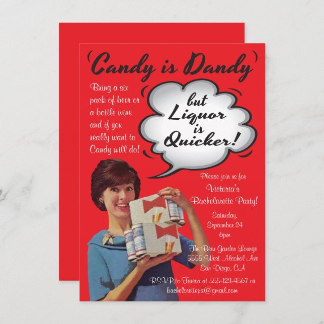 Retro Candy is Dandy Bachelorette Party Invitation (Front/Back)