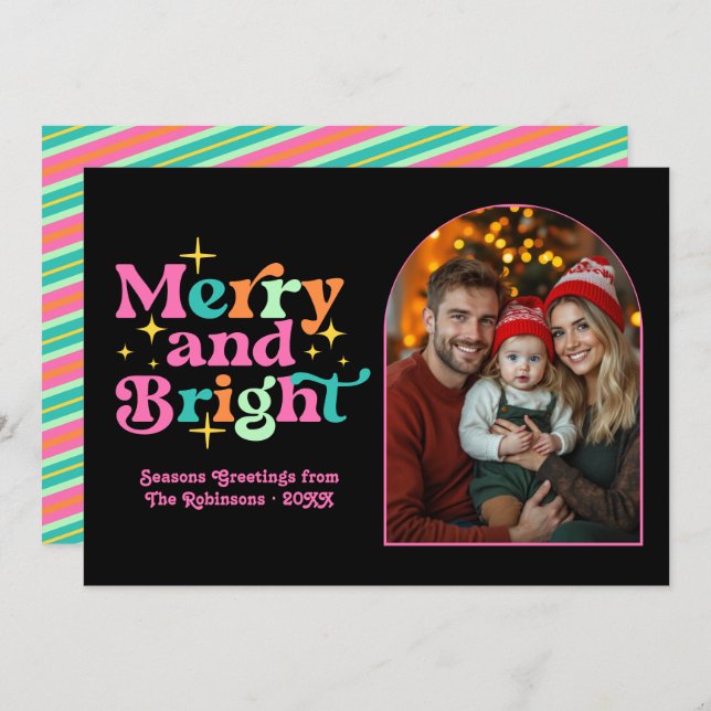 Retro Candy Pop Retro Christmas Family Photo Holiday Card (Front/Back)