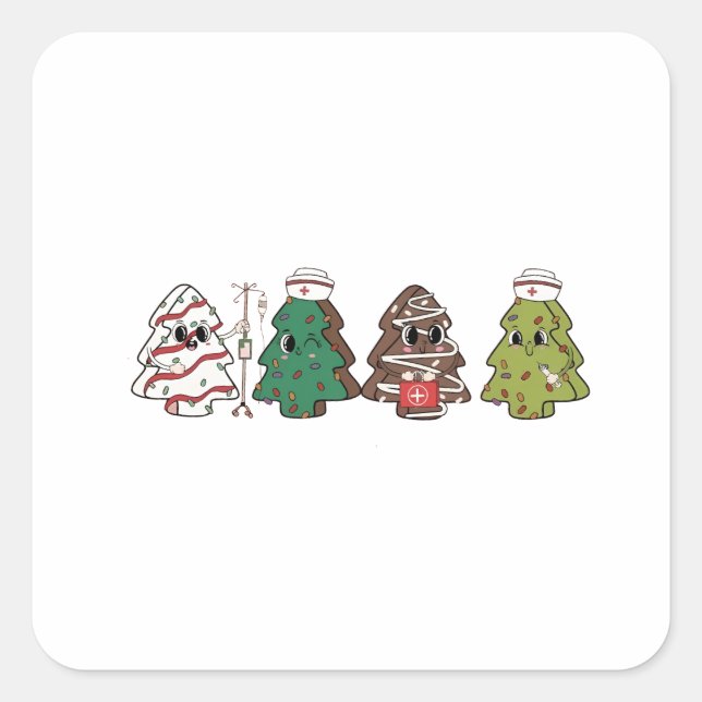 Retro Candy Tree Christmas Pink Bow Coquette  Square Sticker (Front)