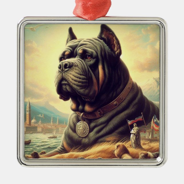Retro Cane Corso Painting Metal Tree Decoration (Front)