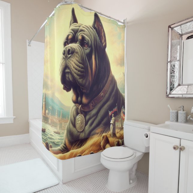 Retro Cane Corso Painting Shower Curtain (In Situ)