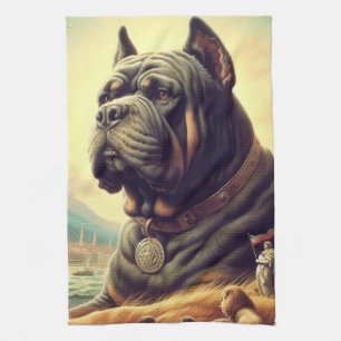 Retro Cane Corso Painting Tea Towel