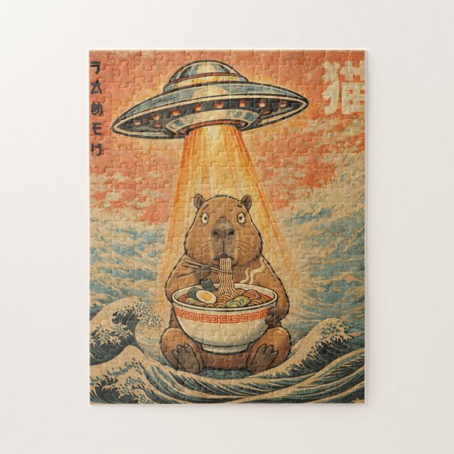 Retro Capybara Ramen UFO Wave Art Puzzle (Vertical)