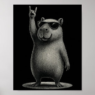 Retro Capybara Rock Music Gift Men Kids Women Funn Poster