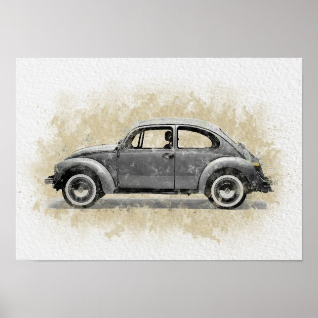 Retro Car Artwork - Grey Colour Poster (Front)