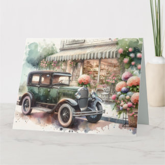 Retro Car & Blooming Boutique Scene Card